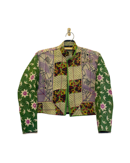 One-Of -A -Kind Reversible Cropped Quilted Patchwork Jacket