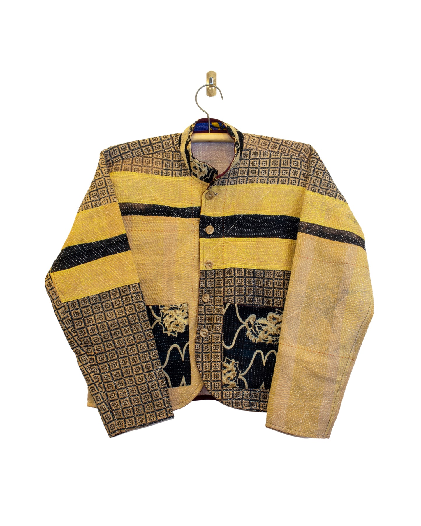 One-Of -A -Kind Reversible Hand Quilted Jacket- Short Stand Collar Style