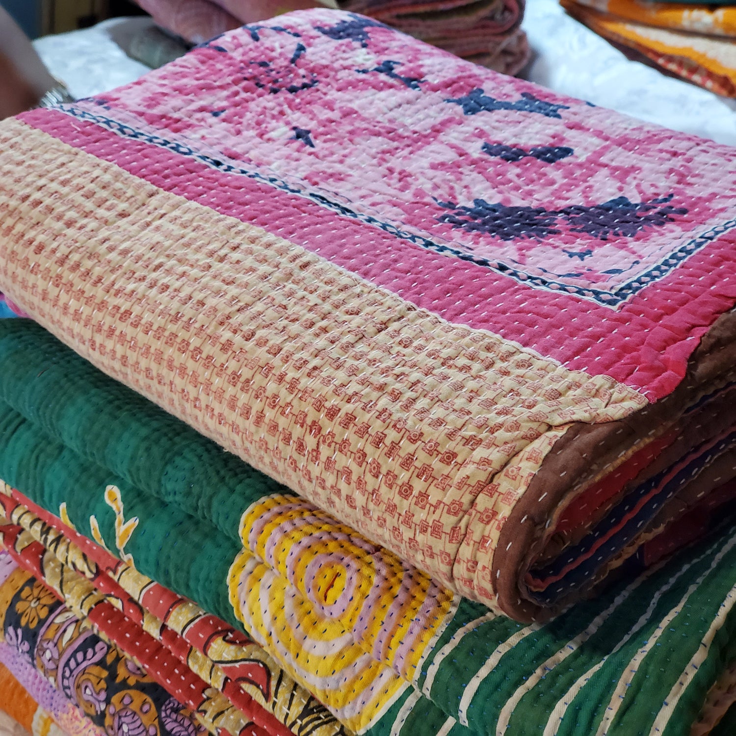 Indian Cotton Scrap Fabric  Vintage Kantha Quilt and Throws