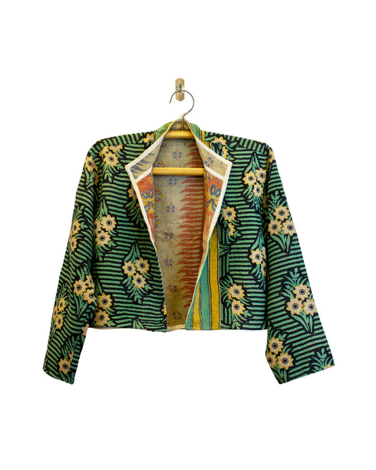 One-Of -A -Kind Reversible Cropped Quilted Patchwork Jacket
