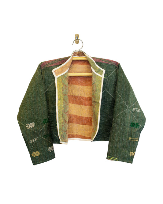 One-Of -A -Kind Reversible Cropped Quilted Patchwork Jacket