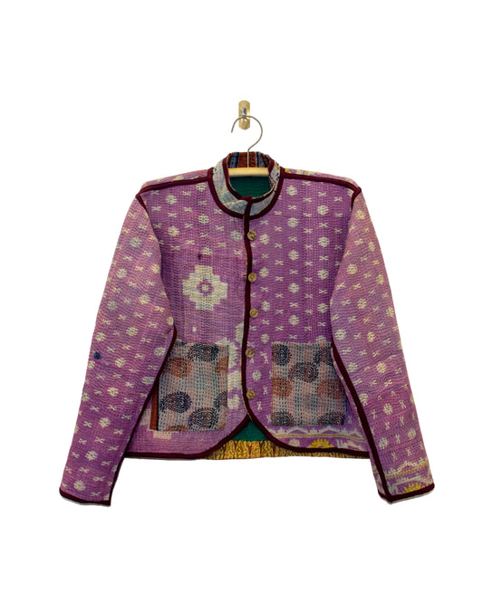 One-Of -A -Kind Reversible Hand Quilted Jacket- Short Stand Collar Style