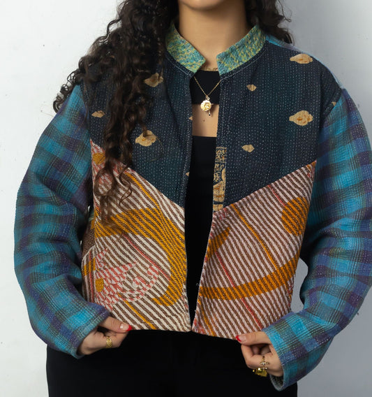 Hand Quilted Cropped Reversible Jacket - Cropped Style Sample 2