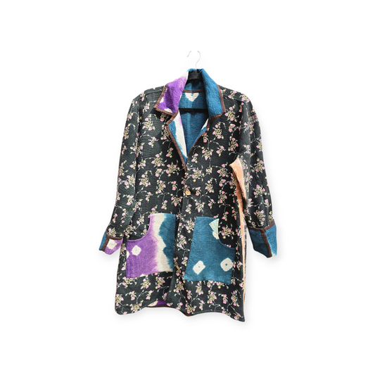 One-Of -A -Kind Reversible Hand Quilted COAT style Jacket-XL