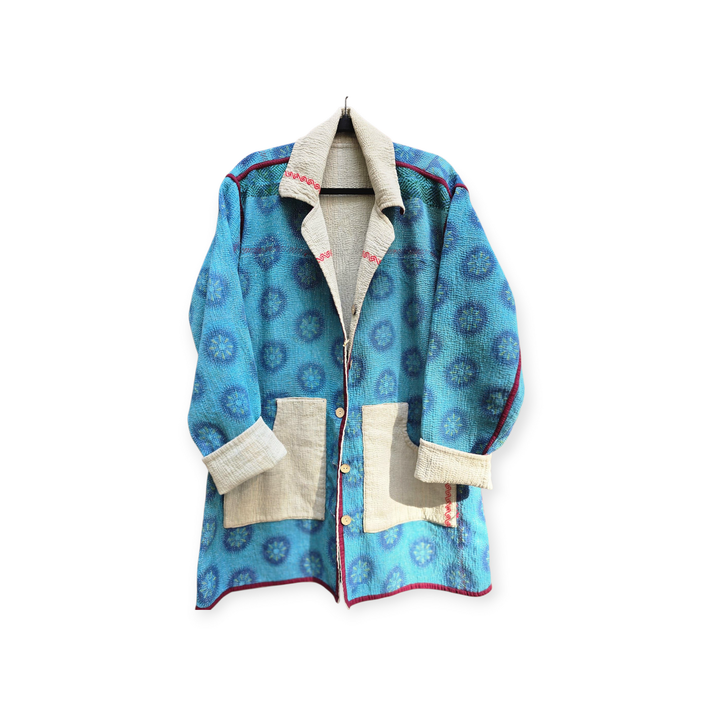 One-Of -A -Kind Reversible Hand Quilted COAT style Jacket-XL