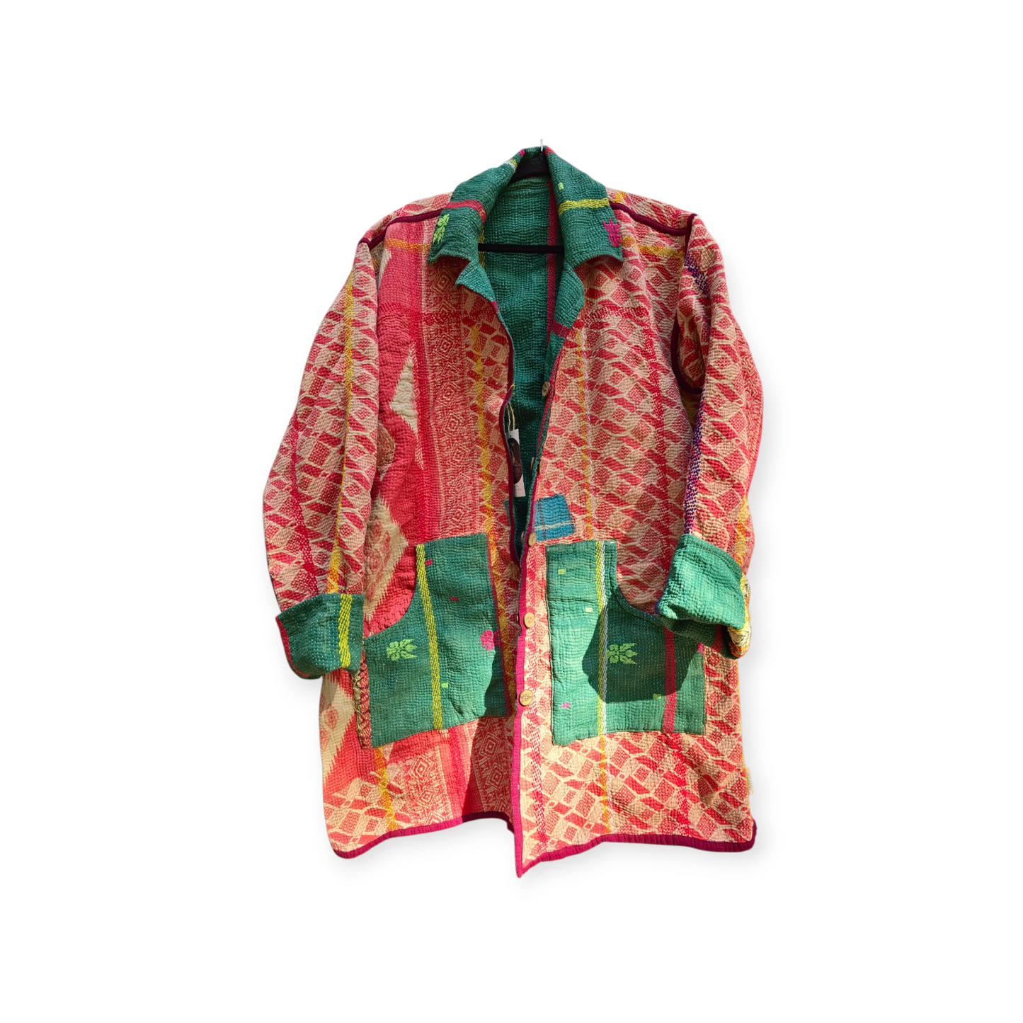 One-Of -A -Kind Reversible Hand Quilted COAT style Jacket-XL