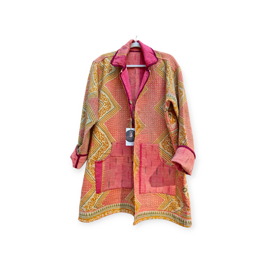 One-Of -A -Kind Reversible Hand Quilted COAT style Jacket-XL