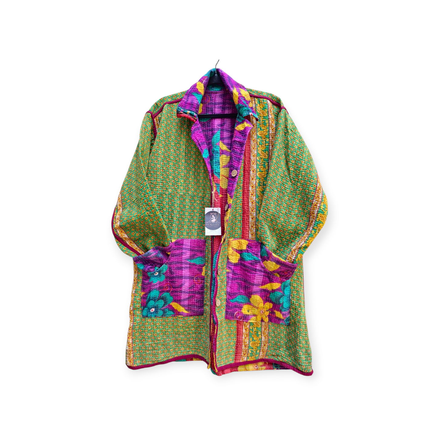 One-Of -A -Kind Reversible Hand Quilted COAT style Jacket-XL