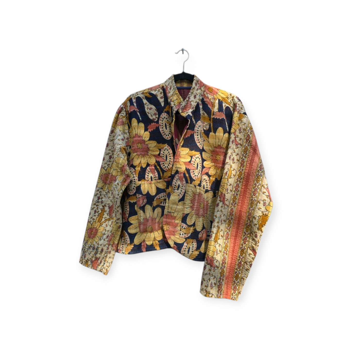 One-Of -A -Kind Reversible Hand Quilted Jacket- Short Stand Collar Style