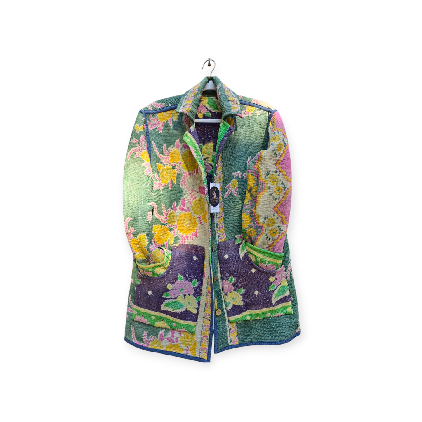 One-Of -A -Kind Reversible Hand Quilted COAT style Jacket- Medium Large