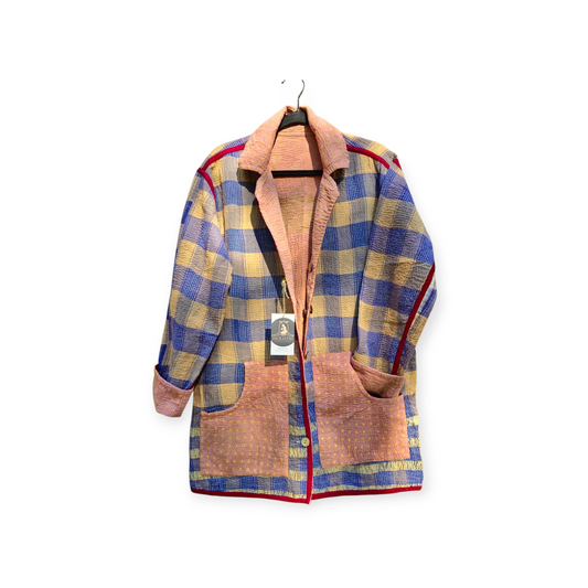 One-Of -A -Kind Reversible Hand Quilted COAT style Jacket- Medium Large