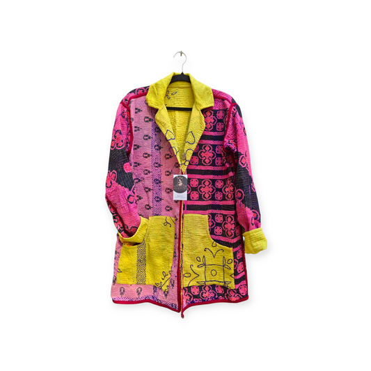 One-Of -A -Kind Reversible Hand Quilted COAT style Jacket- Medium Large