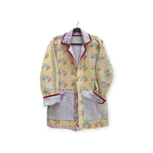 One-Of -A -Kind Reversible Hand Quilted COAT style Jacket- Medium Large