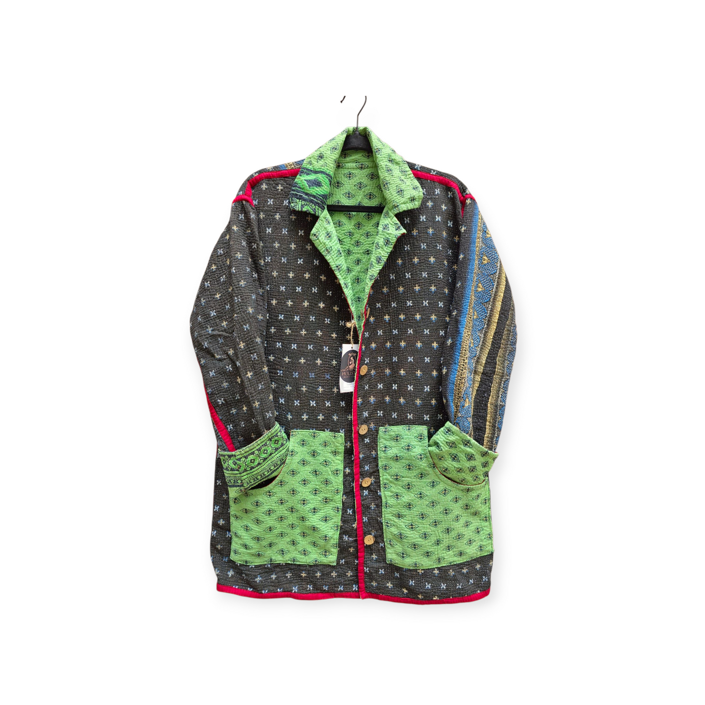 One-Of -A -Kind Reversible Hand Quilted COAT style Jacket- Medium Large