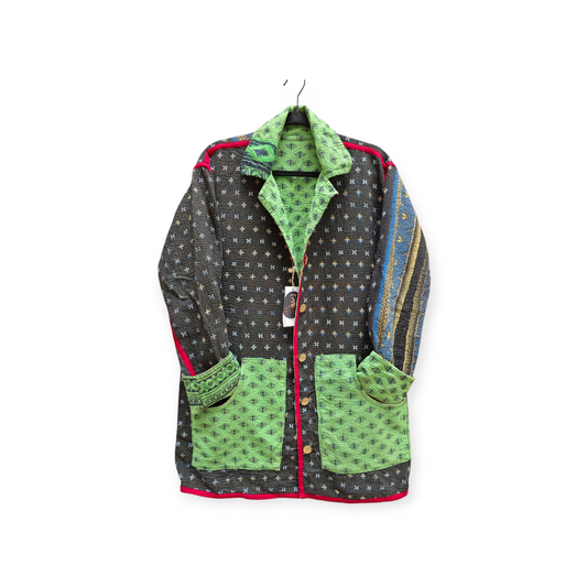 One-Of -A -Kind Reversible Hand Quilted COAT style Jacket- Medium Large