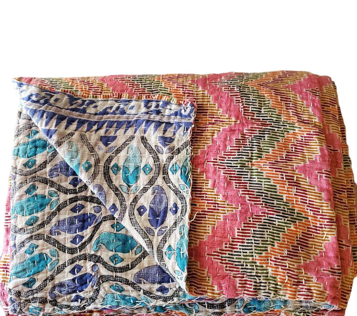 One-Of -A-Kind Cotton Hand Quilted Throw Blanket