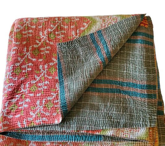 One-Of -A-Kind Cotton Fine Stitch Hand Quilted Throw Blanket