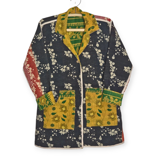 One-Of -A -Kind Reversible Hand Quilted COAT style Jacket-XL