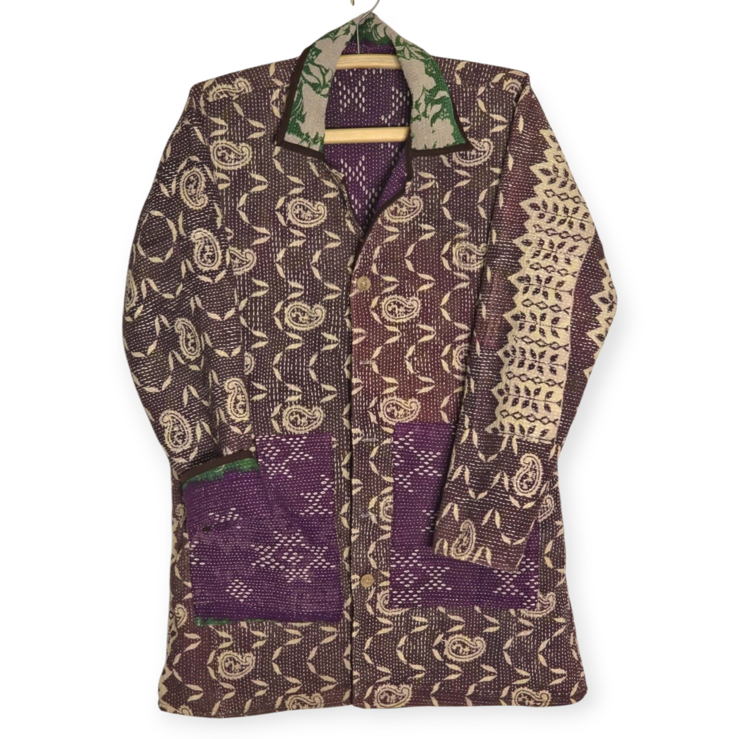 One-Of -A -Kind Reversible Hand Quilted COAT style Jacket-XL