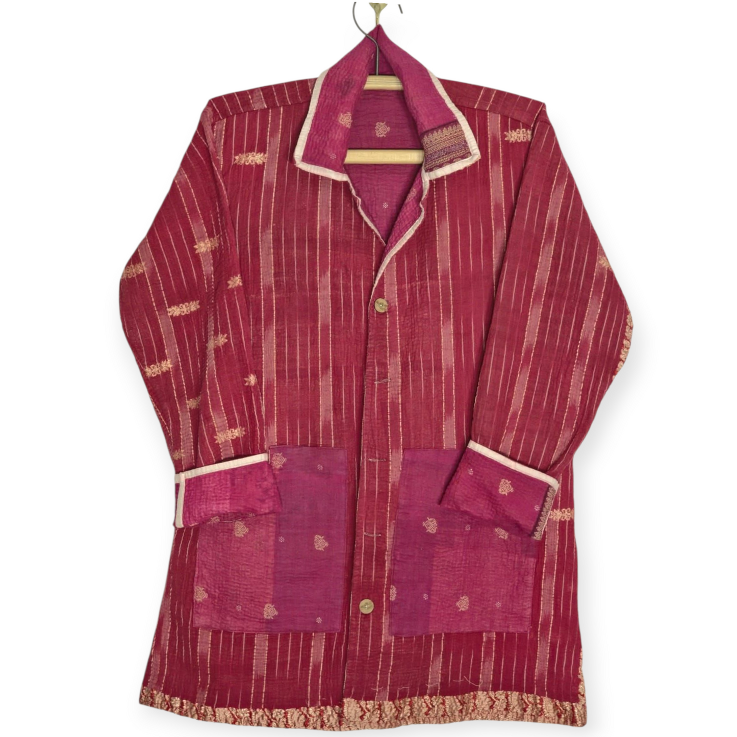 One-Of -A -Kind Reversible Hand Quilted COAT style Jacket-XL