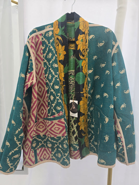 One-Of -A -Kind Reversible  Hand Quilted Patchwork Jacket- COAT Sample