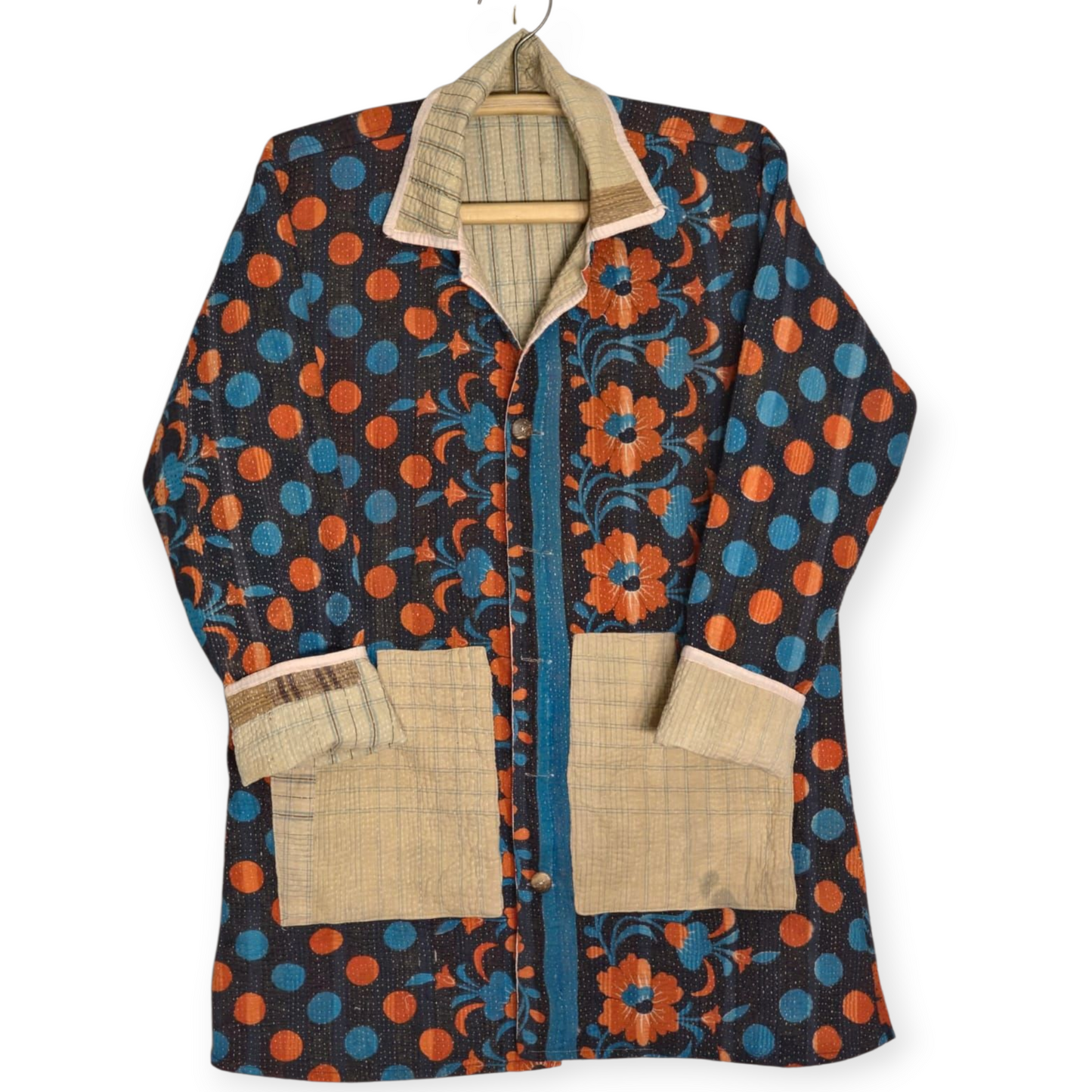 One-Of -A -Kind Reversible Hand Quilted COAT style Jacket-XL