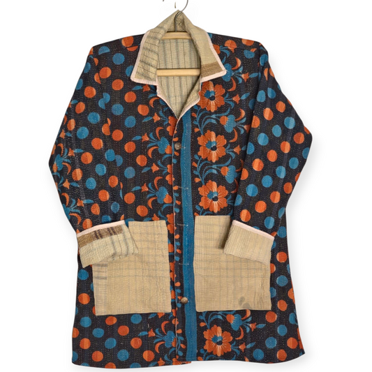 One-Of -A -Kind Reversible Hand Quilted COAT style Jacket-XL