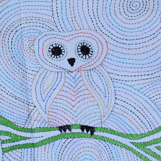Baby Owl Hand Embroidered Tapestry