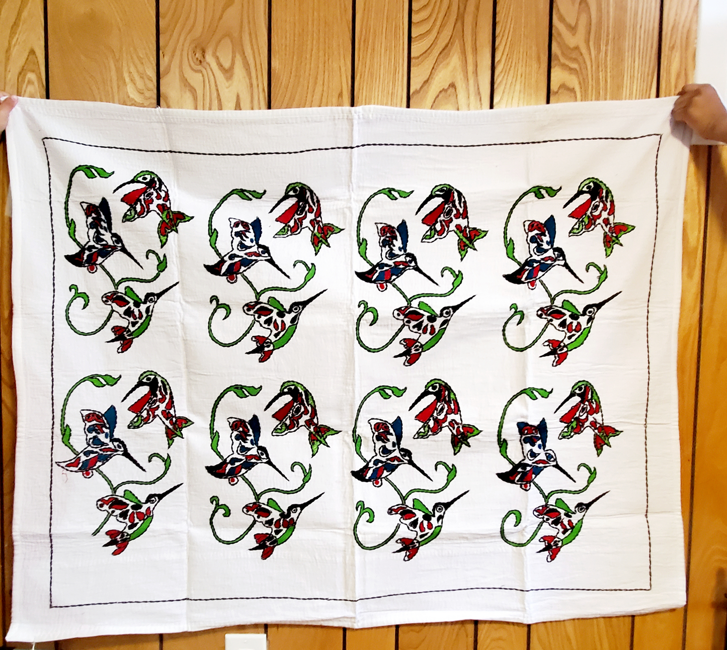 Indigenous Hummingbird Hand Embroidered Tapestry
