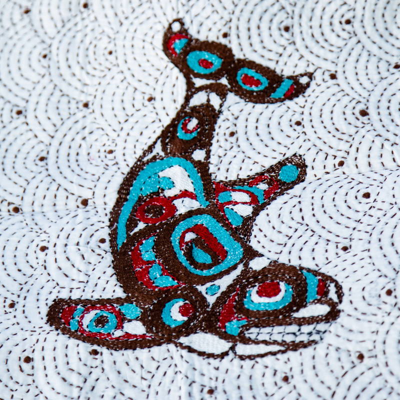 Hand Embroidered Kantha Quilt Indigenous Salmon