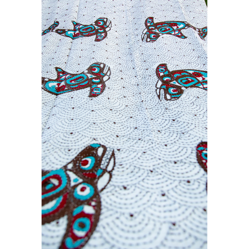 Hand Embroidered Kantha Quilt Indigenous Salmon